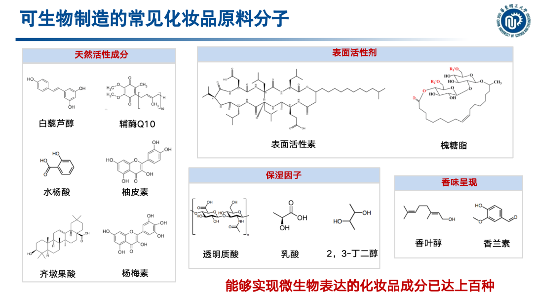 可生物制造的常见化妆品原料分子示例
